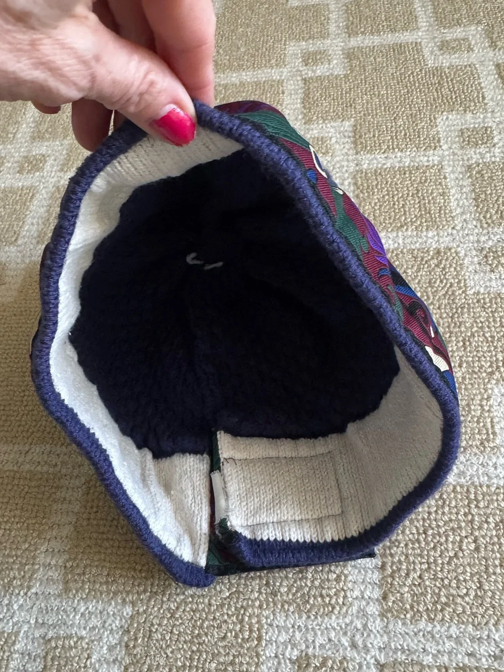 Turtle Fur Fleece Lined Knit Beanie Hat Purple Floral One Size